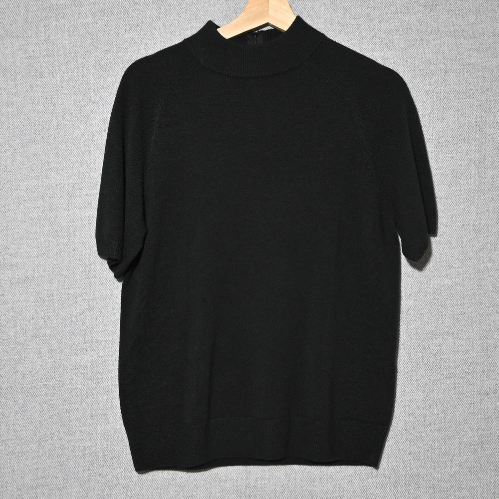 The Tog Shop Short Sleeve Sweater Womens Mock Neck Zip Back L Black